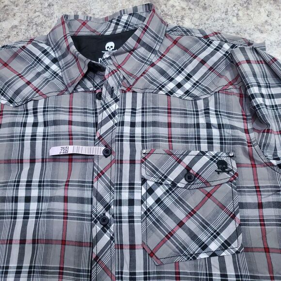 Decoded Shirt Men Medium Long Sleeve Brown Button Up Skull Logo Skater Check Top - Picture 7 of 11